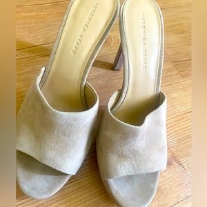 Veronica Beard Griddley Heels Open Toe Suede Camel Brown Size 11